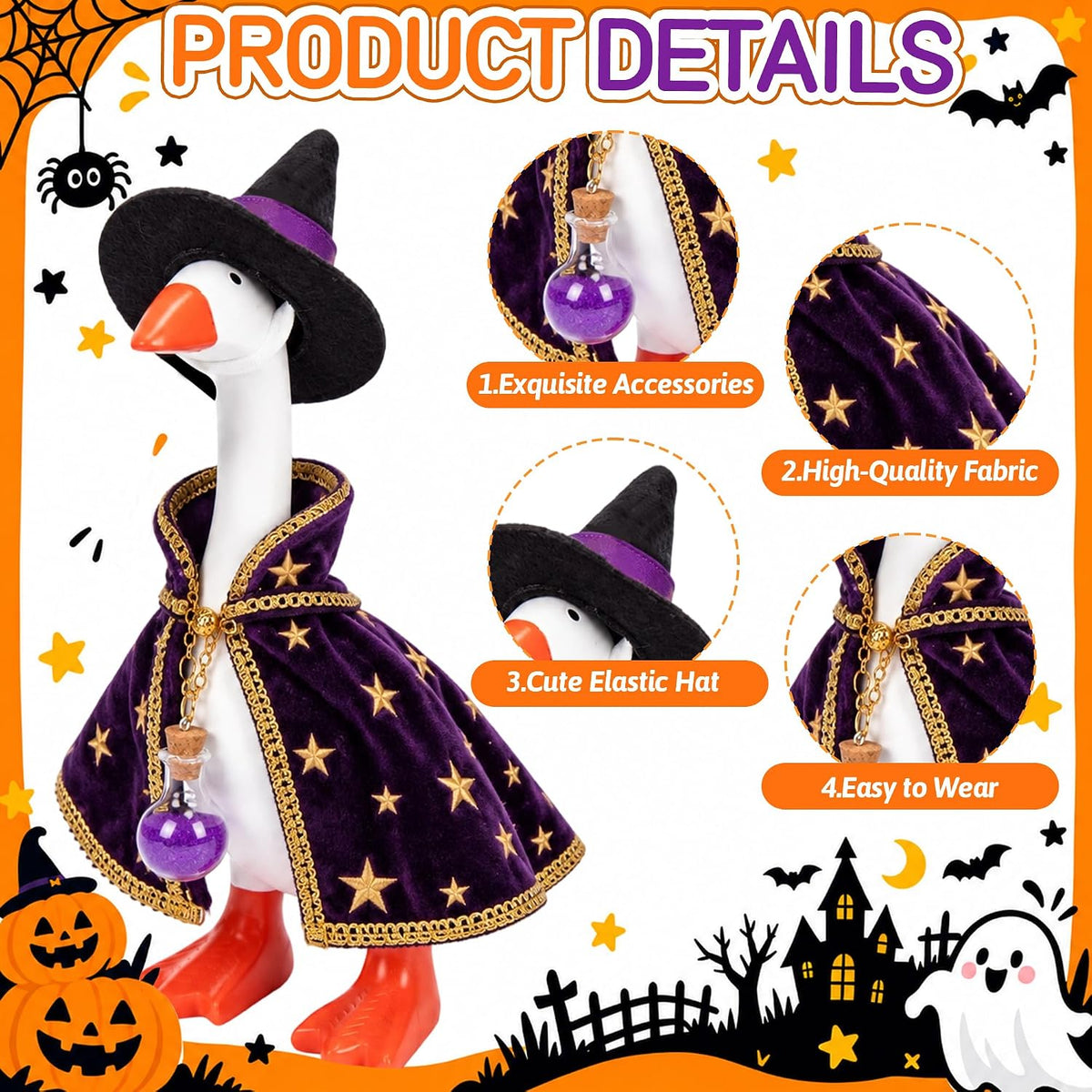7 Inch Mini Desk Goose Statue with 6 Sets Halloween Outfits