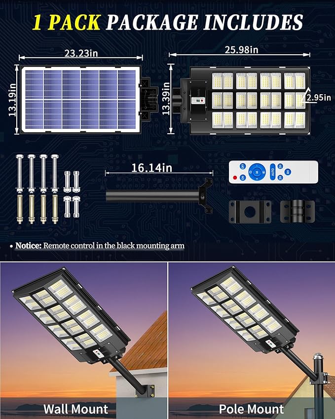 Gefolly SL-6000W Solar Street Light Outdoor, Wide Angle 600000LM Commercial - Image 6