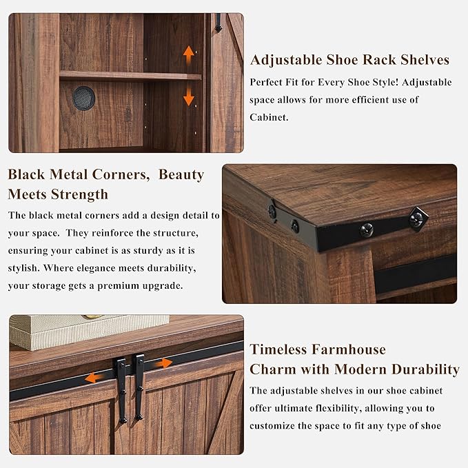 OKD Storage Cabinet with 2 Sliding Door, 7-Tier 62" Tall Farmhouse Entryway - Image 5