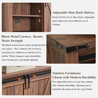 OKD Storage Cabinet with 2 Sliding Door, 7-Tier 62" Tall Farmhouse Entryway - Image 5