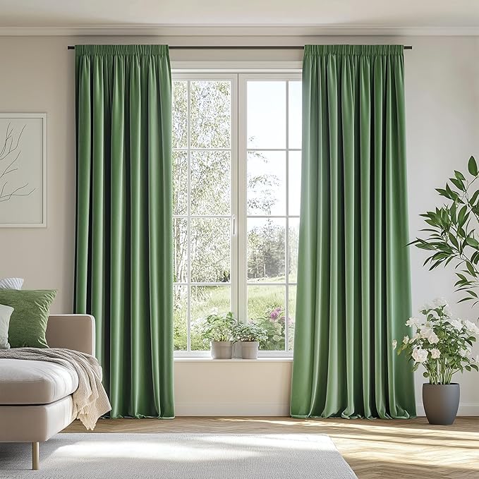 FMFUNCTEX Velvet Blackout Curtains Sage Green Thermal Insulated Curtains - Image 6