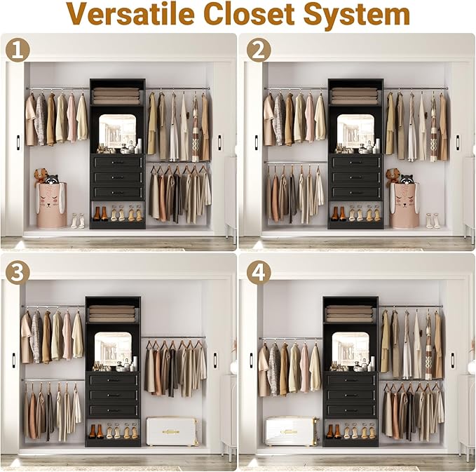Unikito 8FT Closet System with Mirror, 96 Inch Walk in Closet Organizer Kit - Image 4