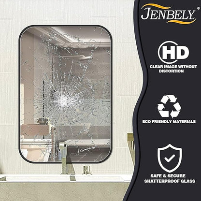 24x32 Inch Black Wall Mirror for Bathroom, Brushed Metal Framed Mirror - Image 5
