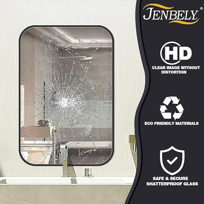 30x36 Inch Black Wall Mirror for Bathroom, Brushed Metal Framed Mirror - Image 5