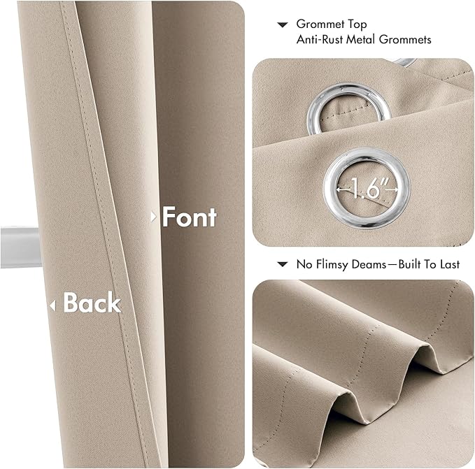 MIULEE Taupe Blackout Curtains for Bedroom Living Room 63 Inches Long 2 Panels - Image 4
