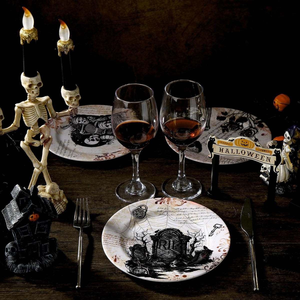 8 Pcs Halloween Dinnerware Set Halloween Plates Serving Dishes, Retro