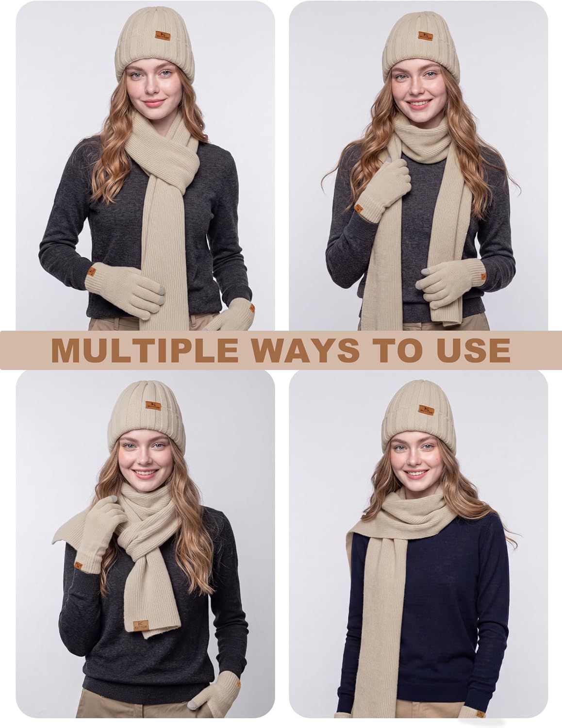 3 PCS Winter Knitted Set for Adults, Includes Beanie Hat, Scarf, and Touchscr...