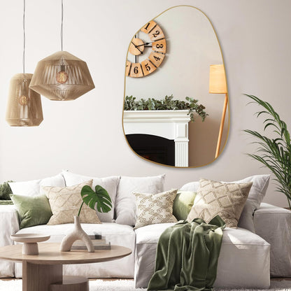 PERFNIQUE Irregular Wall Mirror Asymmetrical Mirror, 40''x26'' Gold Mirror for Bathroom Bedroom Living Room Entryway, Decorative Modern Wall Decor, Wall Mounted (Gold, 40" x 26")