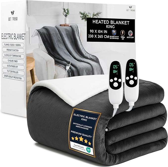 Heated Blanket Electric Luxurious Fleece King Blanket, 9 Heat Settings & 12H by GetTrend