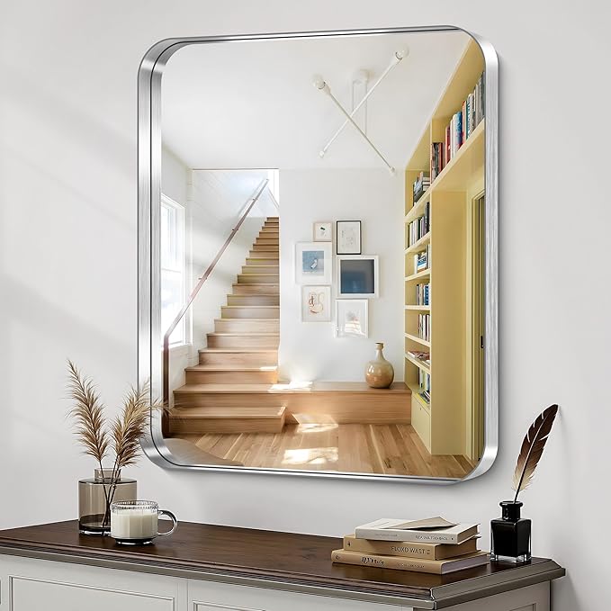 CIRCUMI Silver Bathroom Mirror, Rounded Corner, Tempered Glass, Mirror - Image 4