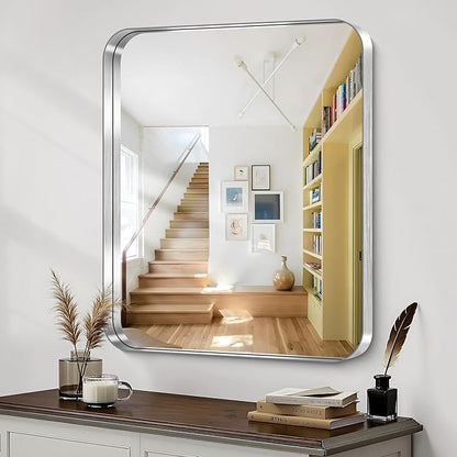 CIRCUMI Silver Bathroom Mirror, Rounded Corner, Tempered Glass, Mirror - Image 4