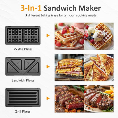 Sunvivi Pro Waffle Maker with Removable Non-stick Plates, Electric Sandwich - Image 2