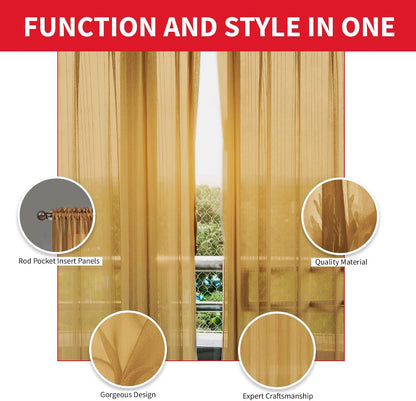 Sapphire Home Gold Sheer Curtains - 84 Inches Length, 2 Panels Set Sheer Drapes, Light Filtering Textured Window Curtain for Living Room, Bedroom, Kitchen, and Dining Room - 54"x84", Gold/Bronze