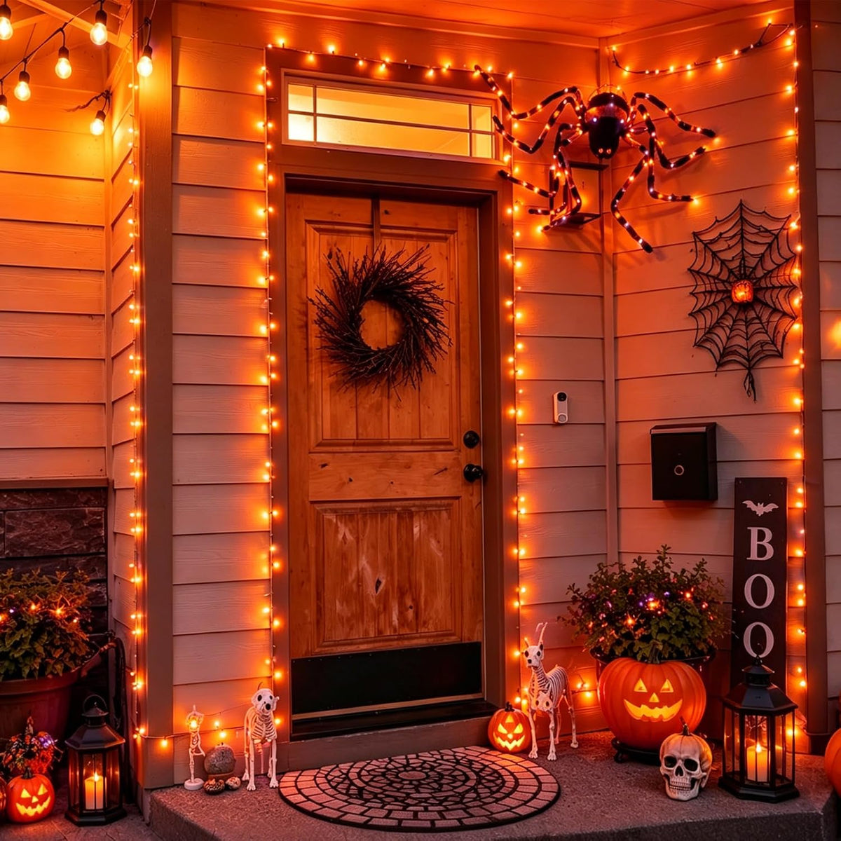 QITONG Halloween String Lights Outdoor Waterproof, 165ft 500 LED Orange led L...