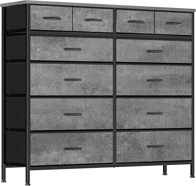 Gray Dresser for Bedroom with 12 Deep Drawers, Wide Chest of Drawers, Tall by VASICAR