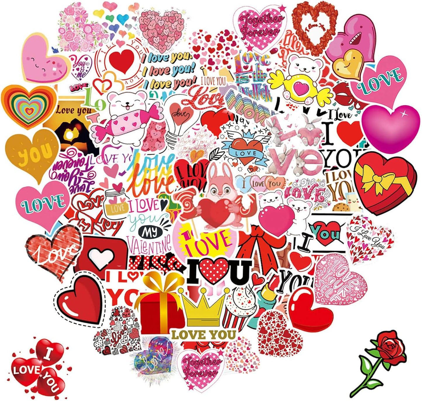100PCS Valentine's Day Stickers, Non-Repeating Vinyl Waterproof Romantic Stickers for Laptops, Gifts, Water Bottles, Scooters, and Valentine's Day Wall, Window Decorations
