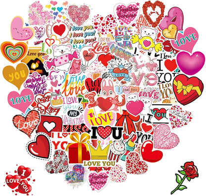 100PCS Valentine's Day Stickers, Non-Repeating Vinyl Waterproof Romantic Stickers for Laptops, Gifts, Water Bottles, Scooters, and Valentine's Day Wall, Window Decorations