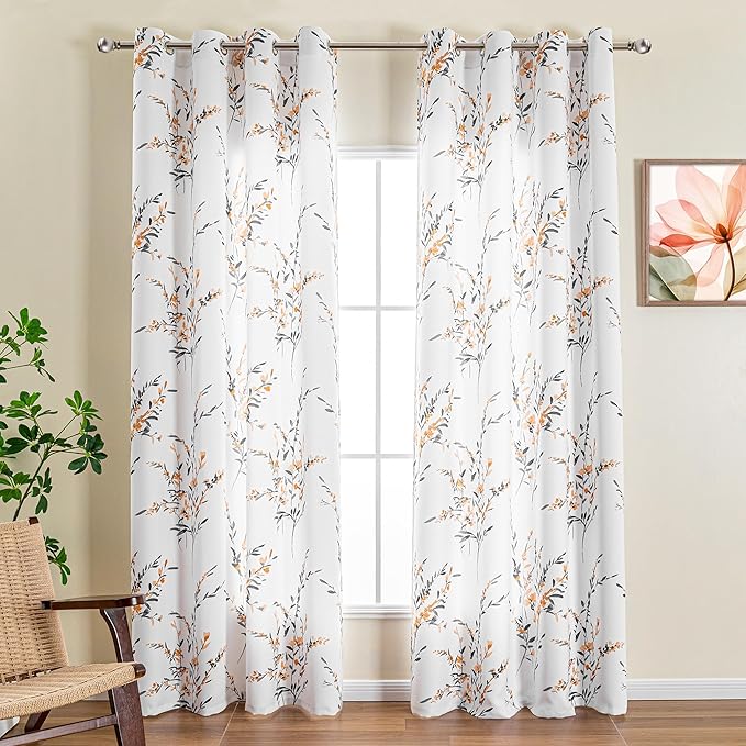 MYSKY HOME Curtains for Living Room Thermal Insulated Floral Curtains 84 Inches - Image 2