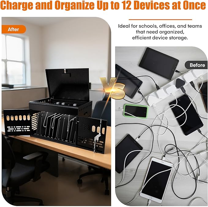 12-Device Tablet Charging Station Lock Box, Computer Cabinet - Image 2