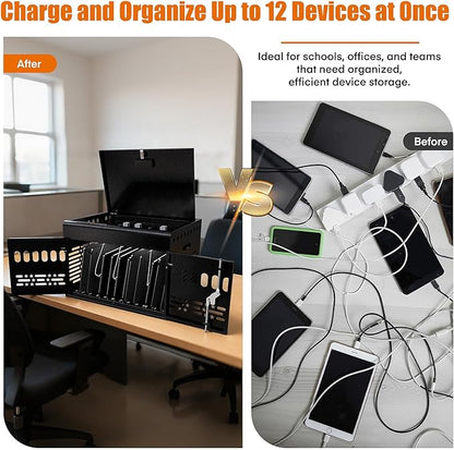 12-Device Tablet Charging Station Lock Box, Computer Cabinet - Image 2