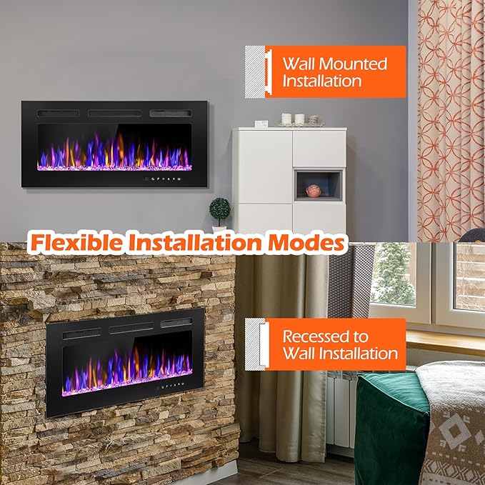 36" Electric Fireplace Wall Mounted and Recessed - Image 10