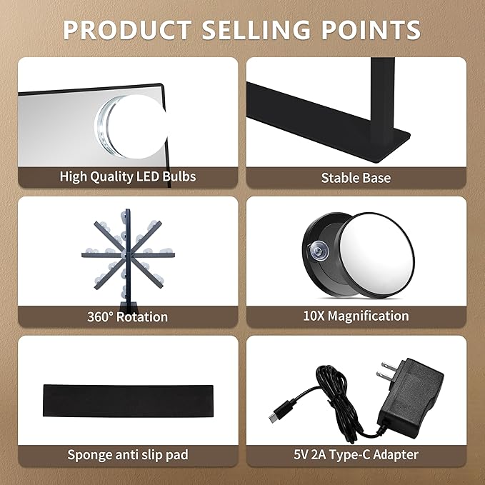 Vanity Mirror with Lights, Makeup Mirror with Lights, 3 Color Lighting Modes - Image 4