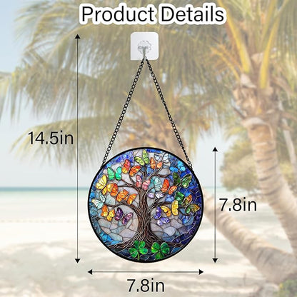 DASTOLL Stained Glass Window Hanging, Butterfly Tree Clover Sun Catchers Glass - Image 5