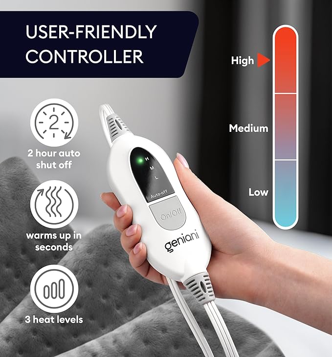 GENIANI Electric Heating Pad for Back Pain & Cramps Relief, Electric Throw - Image 7