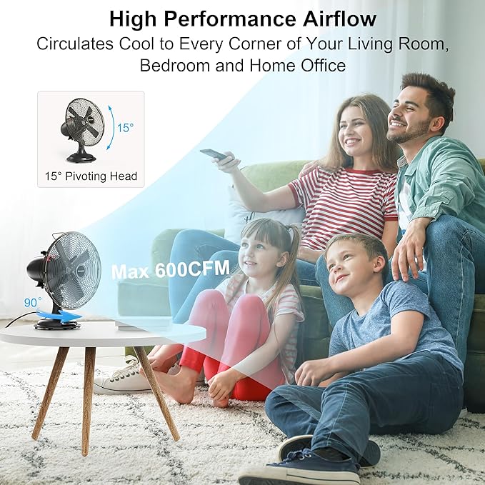 AMACOOL Oscillating Vintage Fan, All Metal 8" Retro Table Top Fan, Adjustable - Image 4