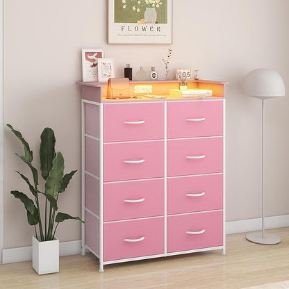 Pink Dresser for Bedroom with Charing Station Dressers with LED Lights Tall - Image 3