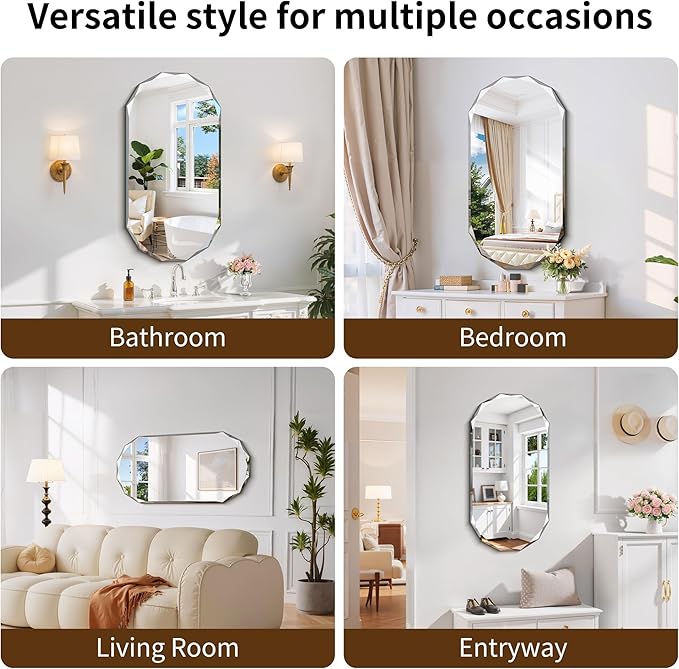 GLASHOM Beveled Edge Frameless Bathroom Mirror, Oval Wall Mirror - Image 6