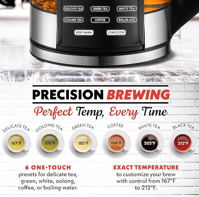 Gourmia Electric Programmable Glass Kettle – 1.7L Temperature Control Tea & - Image 2