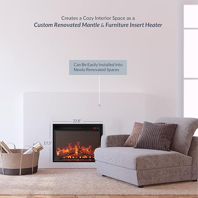BELLEZE 23" Electric Fireplace Insert w/Fire Crackling Sound, Recessed - Image 7