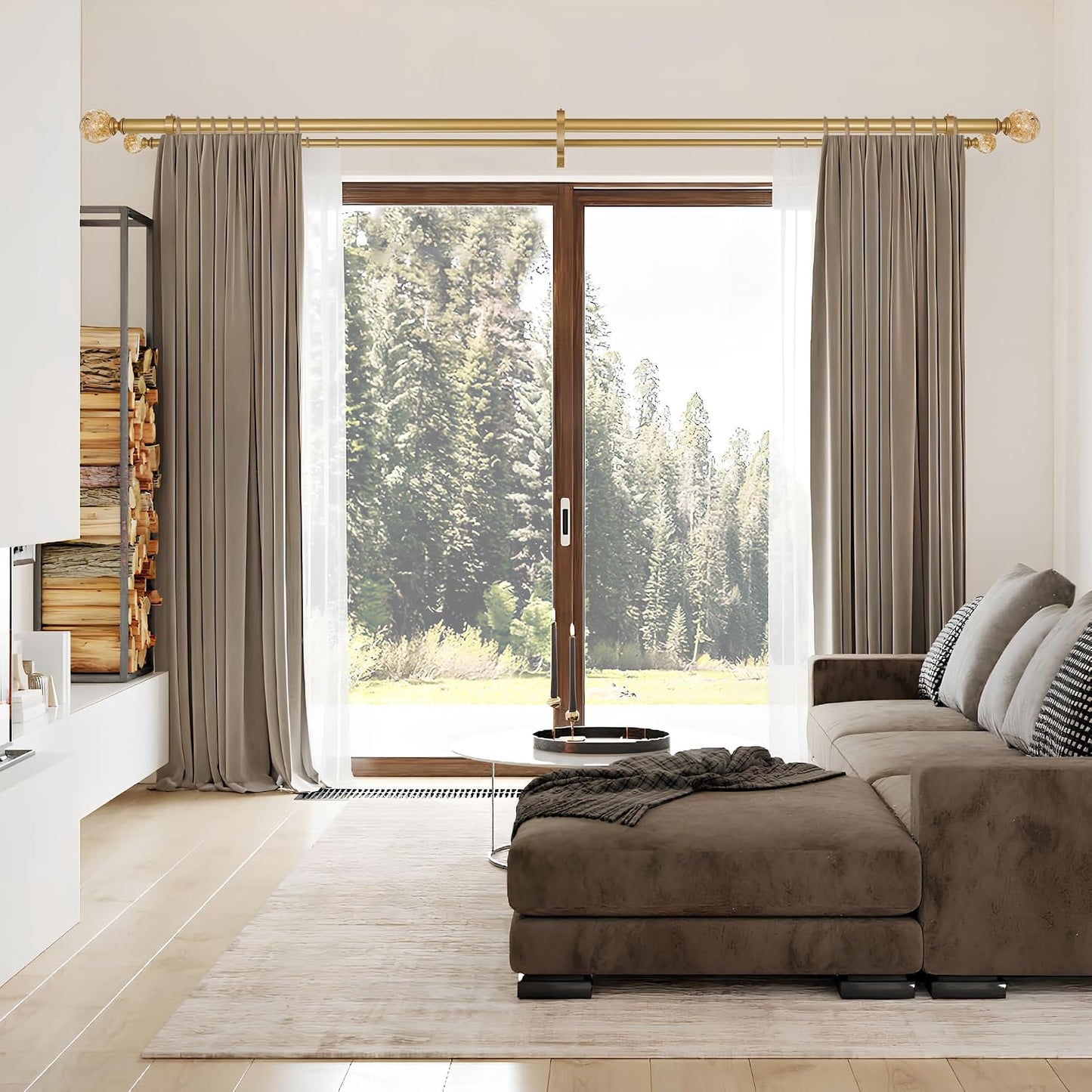 Gold Double Curtain Rod 72 to 144 Inch,Double Decorative Crystal Drapery Rods with Solid Aluminum Bracket Acrylic Sheer Bling Foil Finials,1" Front and 5/8" Back Heavy Duty Curtain Rods for Windows