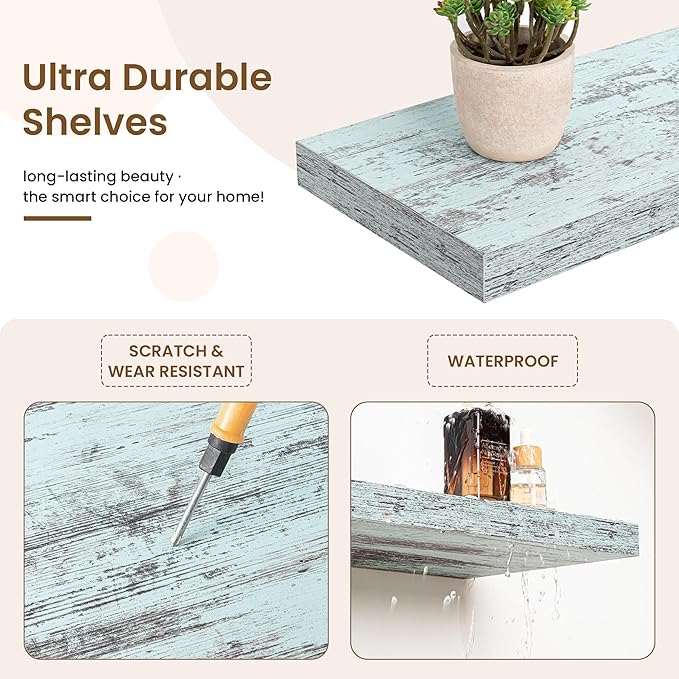 24in Floating Shelves for Wall, 2 Pack Long Wall Mounted Engineered Wood Shelves - Image 4