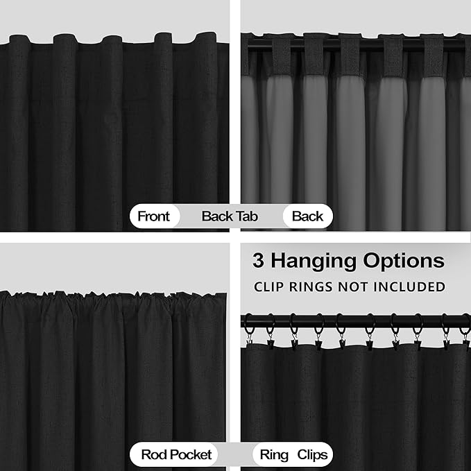 KOUFALL Black Linen Blackout Curtains 96 Inches Long - Image 4