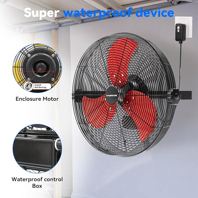 2600 CFM 14 inch Outdoor High Velocity Wall Mounted Fan, 3-Speed Metal Fans - Image 5