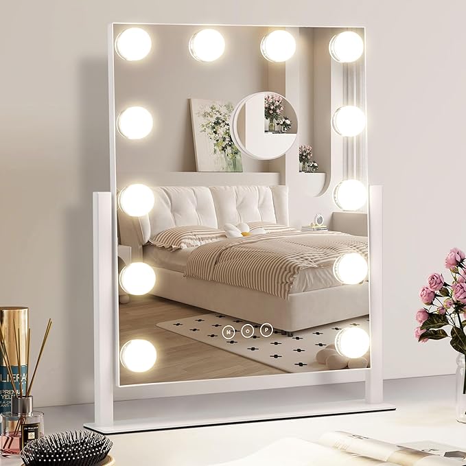 Vanity Makeup Mirror with Lights, 3 Color Lighting Modes Detachable 10X by NUSVAN