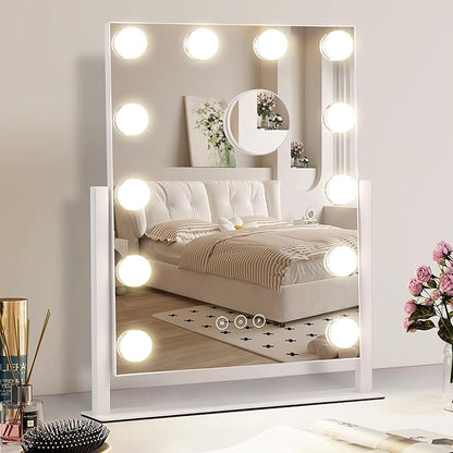 Vanity Makeup Mirror with Lights, 3 Color Lighting Modes Detachable 10X by NUSVAN