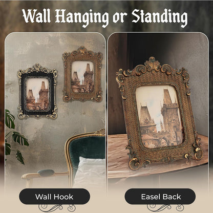 5x7 Picture Frame - Gothic Vintage European Design, Antique Baroque Style Photo Frame for Wall Hanging, Tabletop Display, and Home Decor (Black)