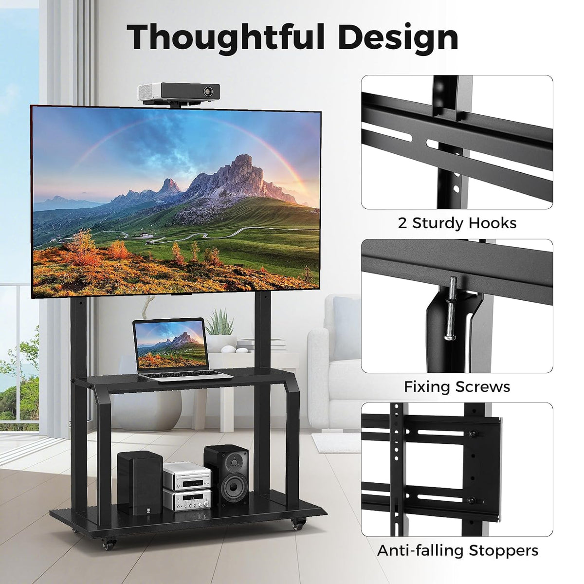 Goplus Mobile TV Stand, Rolling TV Cart with Camera Shelf & AV Shelves, A...