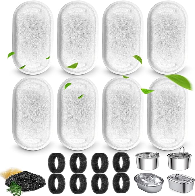 Cat Water Fountain Filters for 108/3.2L& 67oz/2L Stainless Steel Pet Water by Petilog