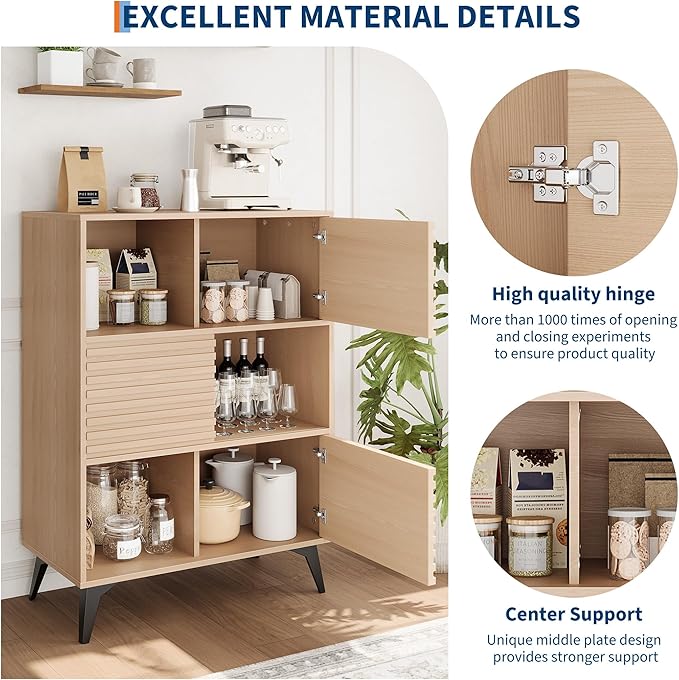 IDEALHOUSE Fluted Cabinet with Sliding Doors, Modern Wooden Storage Cabinet - Image 8