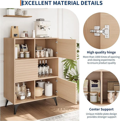 IDEALHOUSE Fluted Cabinet with Sliding Doors, Modern Wooden Storage Cabinet - Image 8
