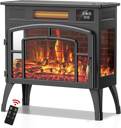 BREEZEHEAT Electric Fireplace Stove-Freestanding Fireplace Heater w/ 3D Flame by BREEZEHEAT