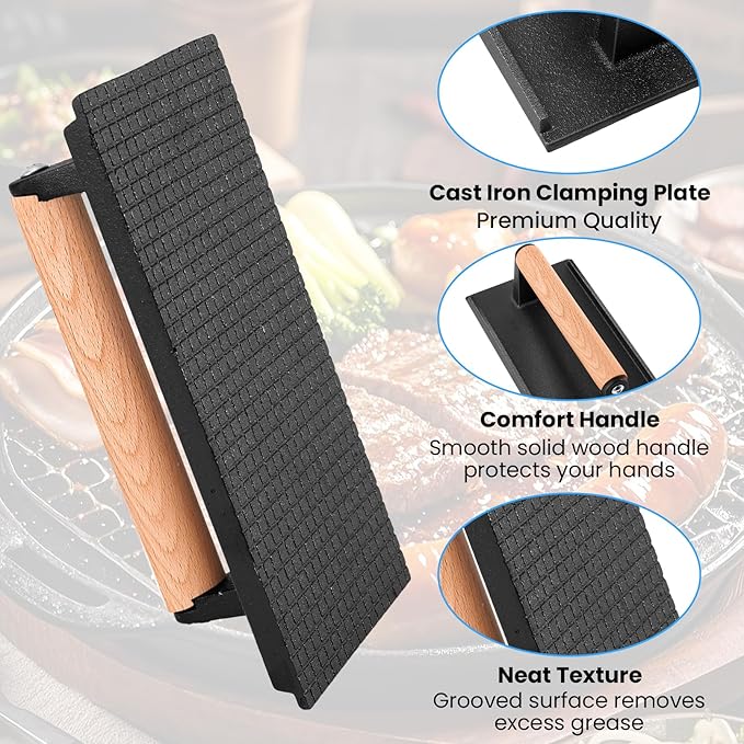 2 Pack Cast Iron Grill Press, Heavy Duty Rectangular Griddle Weight - Image 3