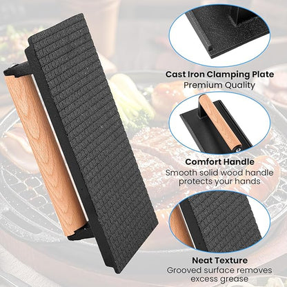 2 Pack Cast Iron Grill Press, Heavy Duty Rectangular Griddle Weight - Image 3