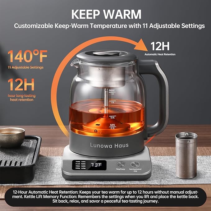 Rufus Titanium & Glass Electric Tea Kettle Tea Maker - Image 7