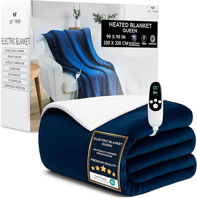 Heated Blanket Electric Luxurious Fleece Queen Blanket, 9 Heat Settings & 12H by GetTrend