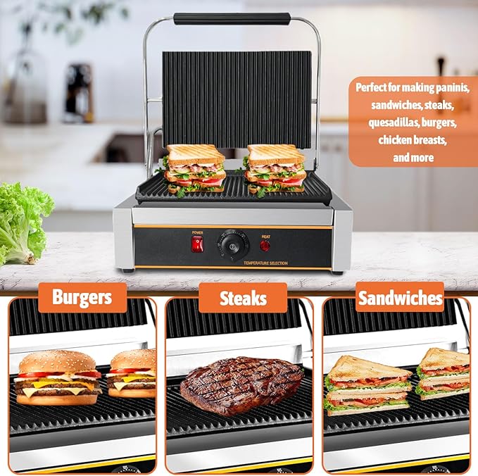 Commercial Panini Press Grill 2200W Countertop Electric Sandwich Maker - Image 4